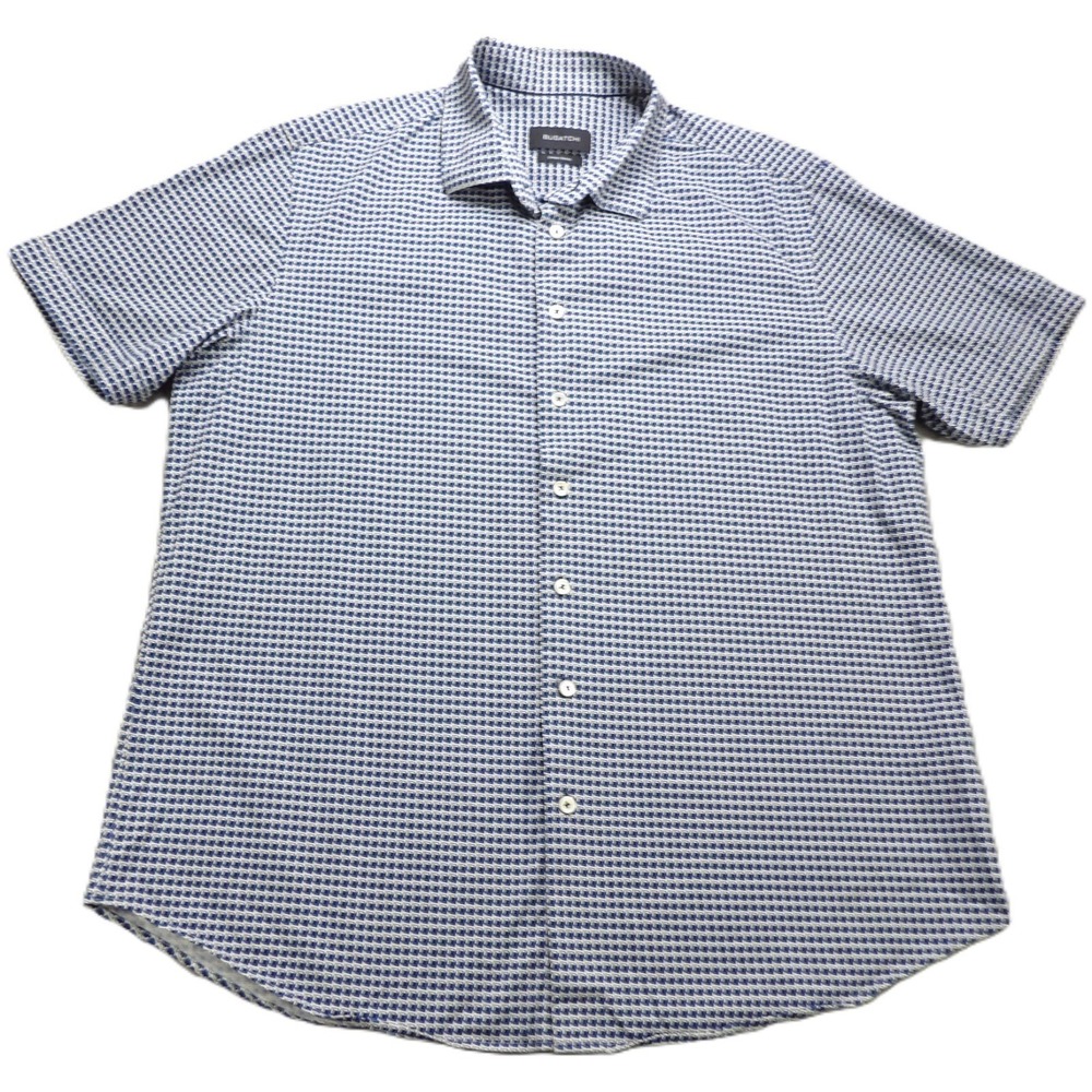 Bugatchi Shirt‎ Men XL Blue Geometric Comfort Stretch Short Sleeve Button Up EUC